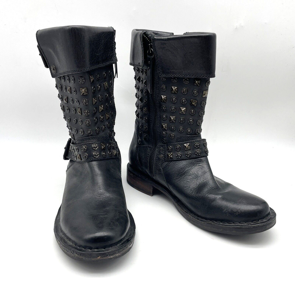 UGG Australia Conor 1003605 Studded Black Leather & Shearling Mid Calf Boots US7